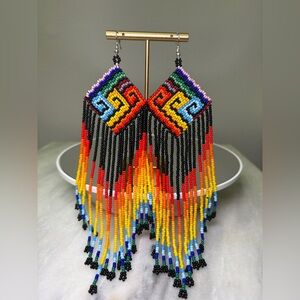 Handmade Rainbow Beaded Earrings NWOT